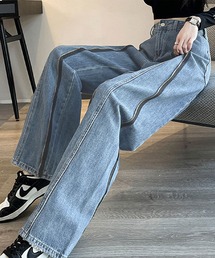 ZIPデザインデニムワイドパンツ