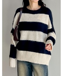 Re:EDIT | [2023A/W PRE ORDER]起毛シャギーボーダーニットトップス(ニット/セーター)