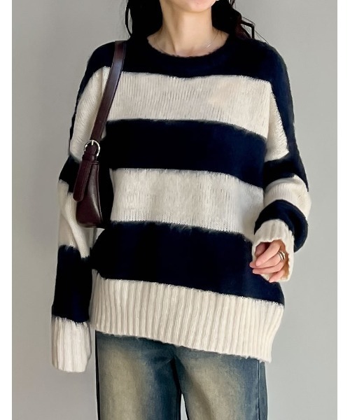 セール】起毛シャギーボーダーニットトップス（ニット/セーター）｜Re