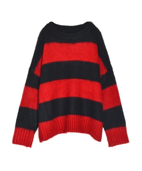 Re:EDIT（リエディ）の「起毛シャギーボーダーニットトップス（ニット/セーター・レディース・キャメル/レッド/ネイビー/ホワイト・MEDIUM/LARGE）」の4枚目の写真