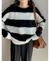 Re:EDIT | [2023A/W COLLECTION]起毛シャギーボーダーニットトップス(ニット/セーター)