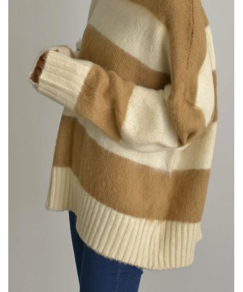 Re:EDIT（リエディ）の「起毛シャギーボーダーニットトップス（ニット/セーター・レディース・キャメル/レッド/ネイビー/ホワイト・MEDIUM/LARGE）」の7枚目の写真