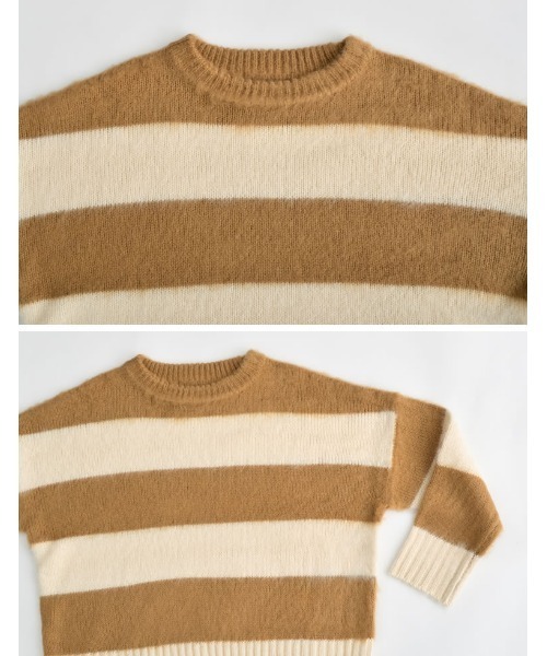 Re:EDIT（リエディ）の「起毛シャギーボーダーニットトップス（ニット/セーター・レディース・キャメル/レッド/ネイビー/ホワイト・MEDIUM/LARGE）」の11枚目の写真
