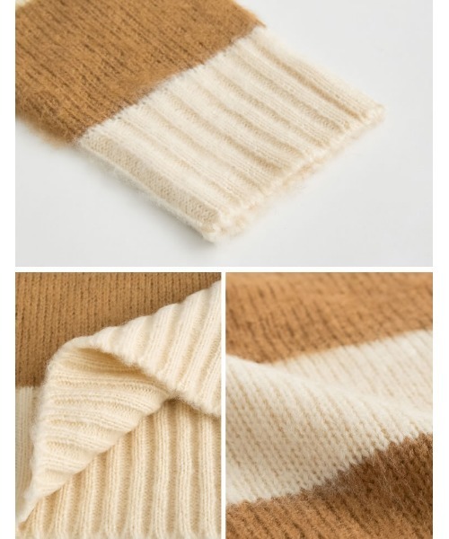 Re:EDIT（リエディ）の「起毛シャギーボーダーニットトップス（ニット/セーター・レディース・キャメル/レッド/ネイビー/ホワイト・MEDIUM/LARGE）」の12枚目の写真