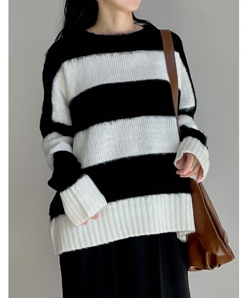 セール】起毛シャギーボーダーニットトップス（ニット/セーター）｜Re