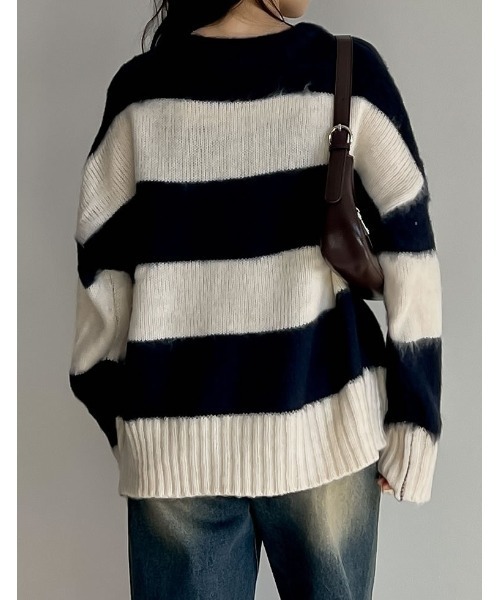 Re:EDIT（リエディ）の「起毛シャギーボーダーニットトップス（ニット/セーター・レディース・キャメル/レッド/ネイビー/ホワイト・MEDIUM/LARGE）」の18枚目の写真