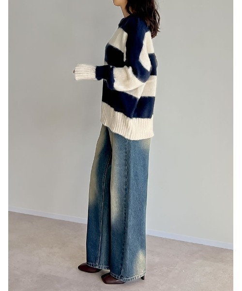 Re:EDIT（リエディ）の「起毛シャギーボーダーニットトップス（ニット/セーター・レディース・キャメル/レッド/ネイビー/ホワイト・MEDIUM/LARGE）」の19枚目の写真