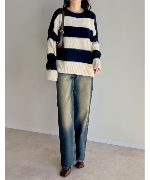 Re:EDIT（リエディ）の「起毛シャギーボーダーニットトップス（ニット/セーター・レディース・キャメル/レッド/ネイビー/ホワイト・MEDIUM/LARGE）」の17枚目の写真