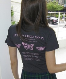 A'GEM/9 × .kom『LETTER FROM MOON/レターフロム ムーン』Triple Butterfly Crop Short Sleeve T-shirts/トリプル蝶クロップ 半袖カットソー