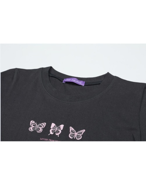 LETTER FROM MOON(レターフロムムーン)の「A'GEM/9 × .kom『LETTER FROM MOON/レターフロム ムーン』Triple Butterfly Crop Short Sleeve T-shirts/トリプル蝶クロップ 半袖カットソー(Tシャツ/カットソー・メンズ・ホワイト/ブラック・FREE)」の21枚目の写真