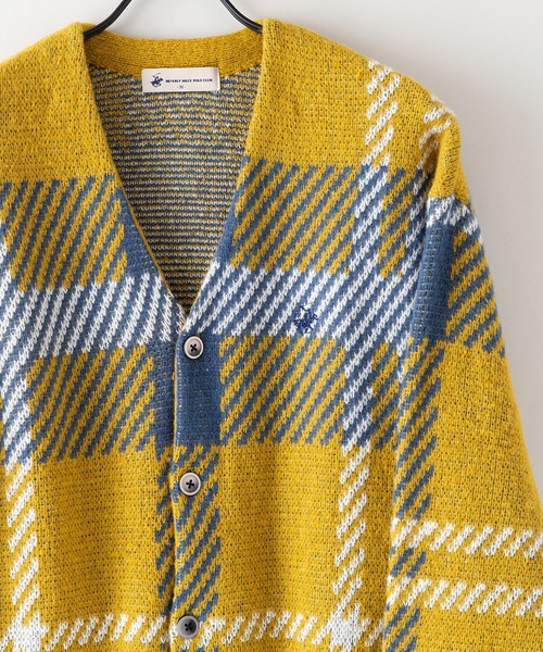 カーディガン 「BEVERLY HILLS POLO CLUB/ビバリーヒルズポロクラブ 」モヘアタッチ柄　ニット　カーディガン　チェック　ワンポイン BEVERLY HILLS POLO CLUB/ビバリーヒルズポロクラブ 】モヘア