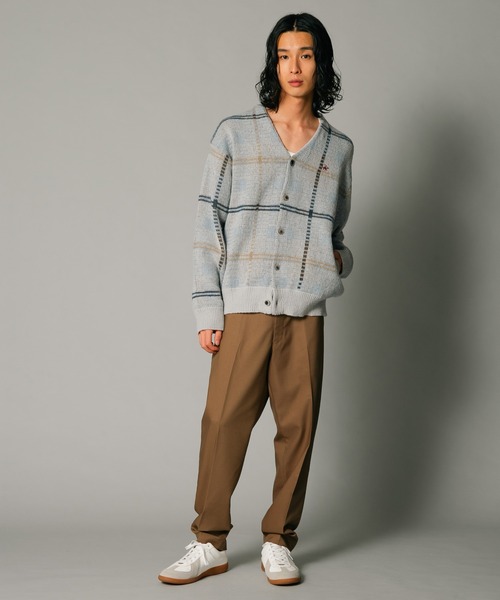 カーディガン 「BEVERLY HILLS POLO CLUB/ビバリーヒルズポロクラブ 」モヘアタッチ柄　ニット　カーディガン　チェック　ワンポイン BEVERLY HILLS POLO CLUB カーディガン 「BEVERLY CLUB