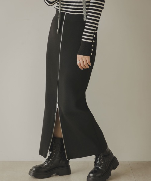 rectangle（レクタングル）の「スポンジニットジップナロースカート（スカート・レディース・アイボリー/ブラック・FREE）」の2枚目の写真