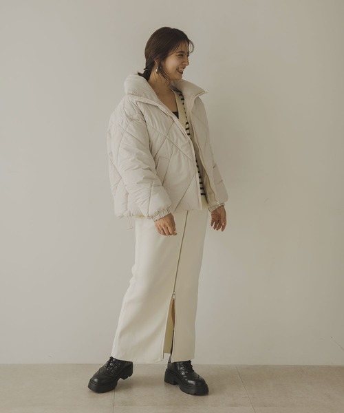 rectangle（レクタングル）の「スポンジニットジップナロースカート（スカート・レディース・アイボリー/ブラック・FREE）」の9枚目の写真