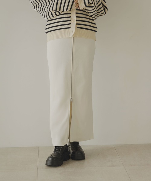 rectangle（レクタングル）の「スポンジニットジップナロースカート（スカート・レディース・アイボリー/ブラック・FREE）」の3枚目の写真