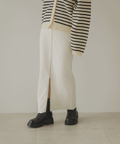 rectangle（レクタングル）の「スポンジニットジップナロースカート（スカート・レディース・アイボリー/ブラック・FREE）」の4枚目の写真