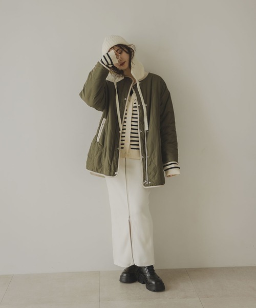 rectangle（レクタングル）の「スポンジニットジップナロースカート（スカート・レディース・アイボリー/ブラック・FREE）」の5枚目の写真