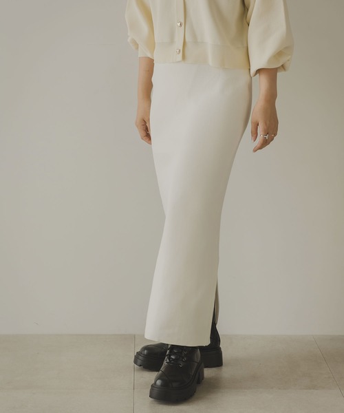 rectangle（レクタングル）の「スポンジニットジップナロースカート（スカート・レディース・アイボリー/ブラック・FREE）」の6枚目の写真