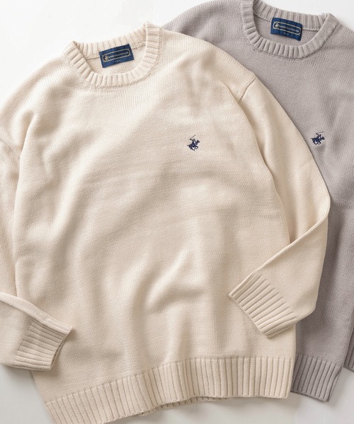 BEVERLY HILLS POLO CLUB（ビバリーヒルズポロクラブ）の「【BEVERLY HILLS POLO CLUB/ビバリーヒルズポロクラブ】ワンポイントロゴ刺繍 ローゲージ クルーネック 長袖ニット/ ビッグシルエット（ニット/セーター・レディース・ブラック系その他/ネイビー×ホワイト/グレー/ブラック/ベージュ/アイボリー/ネイビー・M/L/XL）」の5枚目の写真