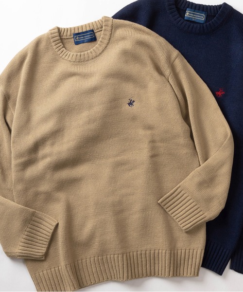 BEVERLY HILLS POLO CLUB（ビバリーヒルズポロクラブ）の「【BEVERLY HILLS POLO CLUB/ビバリーヒルズポロクラブ】ワンポイントロゴ刺繍 ローゲージ クルーネック 長袖ニット/ ビッグシルエット（ニット/セーター・レディース・ブラック系その他/ネイビー×ホワイト/グレー/ブラック/ベージュ/アイボリー/ネイビー・M/L/XL）」の4枚目の写真