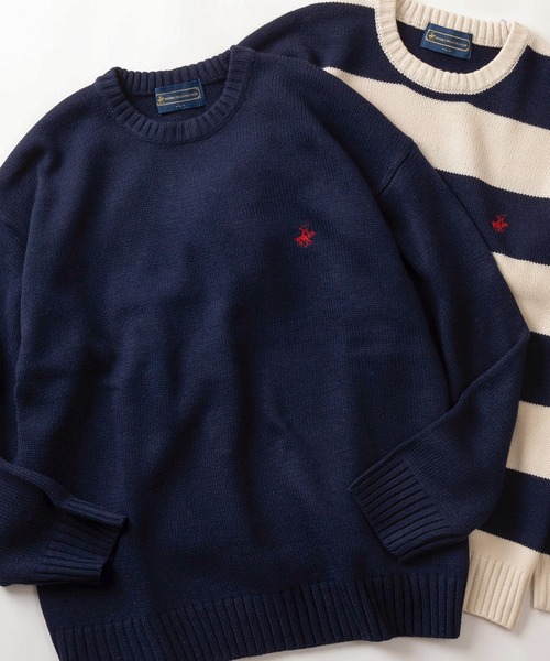 BEVERLY HILLS POLO CLUB（ビバリーヒルズポロクラブ）の「【BEVERLY HILLS POLO CLUB/ビバリーヒルズポロクラブ】ワンポイントロゴ刺繍 ローゲージ クルーネック 長袖ニット/ ビッグシルエット（ニット/セーター・レディース・ブラック系その他/ネイビー×ホワイト/グレー/ブラック/ベージュ/アイボリー/ネイビー・M/L/XL）」の6枚目の写真
