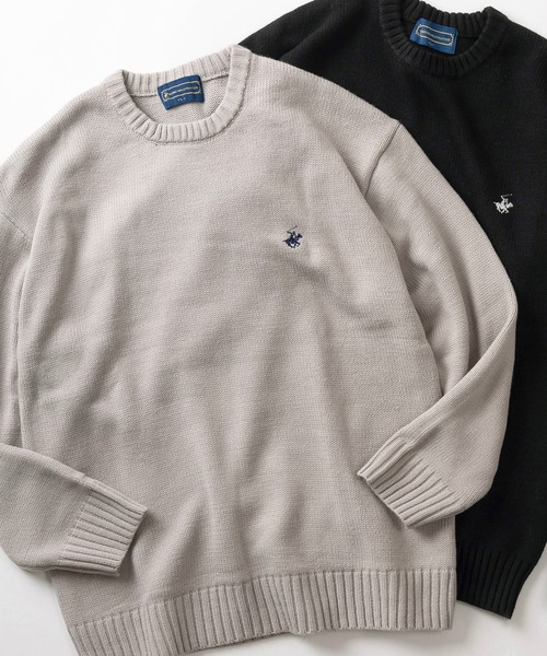 BEVERLY HILLS POLO CLUB（ビバリーヒルズポロクラブ）の「【BEVERLY HILLS POLO CLUB/ビバリーヒルズポロクラブ】ワンポイントロゴ刺繍 ローゲージ クルーネック 長袖ニット/ ビッグシルエット（ニット/セーター・レディース・ブラック系その他/ネイビー×ホワイト/グレー/ブラック/ベージュ/アイボリー/ネイビー・M/L/XL）」の3枚目の写真