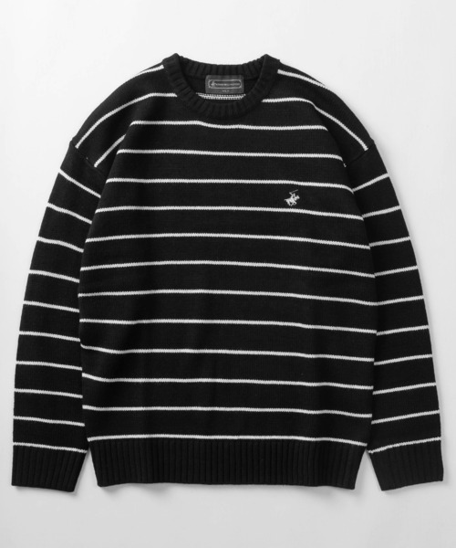 BEVERLY HILLS POLO CLUB（ビバリーヒルズポロクラブ）の「【BEVERLY HILLS POLO CLUB/ビバリーヒルズポロクラブ】ワンポイントロゴ刺繍 ローゲージ クルーネック 長袖ニット/ ビッグシルエット（ニット/セーター・レディース・ブラック系その他/ネイビー×ホワイト/グレー/ブラック/ベージュ/アイボリー/ネイビー・M/L/XL）」の8枚目の写真