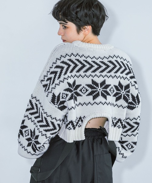 PAGEBOY（ページボーイ）の「ノルディックショートプルオーバー（ニット/セーター・レディース・ホワイト/ブラック・FREE）」の2枚目の写真