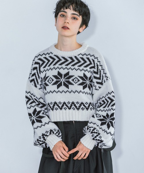 PAGEBOY（ページボーイ）の「ノルディックショートプルオーバー（ニット/セーター・レディース・ホワイト/ブラック・FREE）」の10枚目の写真