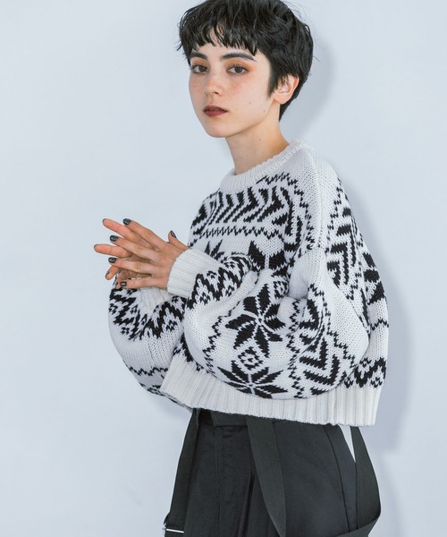 PAGEBOY（ページボーイ）の「ノルディックショートプルオーバー（ニット/セーター・レディース・ホワイト/ブラック・FREE）」の11枚目の写真