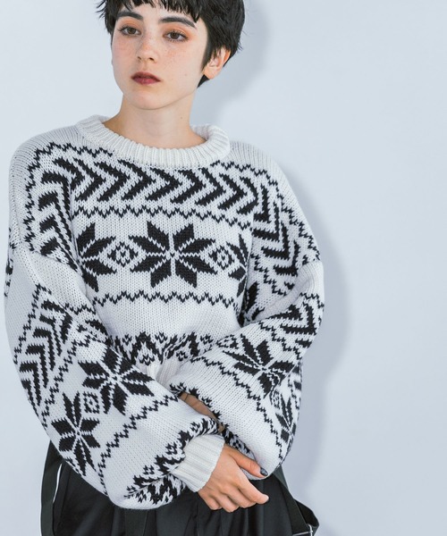 PAGEBOY（ページボーイ）の「ノルディックショートプルオーバー（ニット/セーター・レディース・ホワイト/ブラック・FREE）」の12枚目の写真
