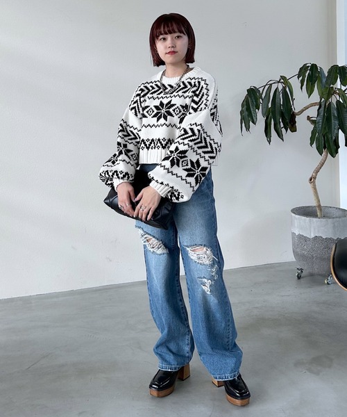 PAGEBOY（ページボーイ）の「ノルディックショートプルオーバー（ニット/セーター・レディース・ホワイト/ブラック・FREE）」の7枚目の写真