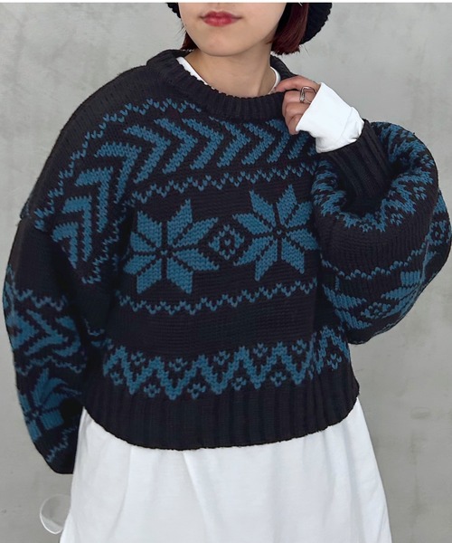 PAGEBOY（ページボーイ）の「ノルディックショートプルオーバー（ニット/セーター・レディース・ホワイト/ブラック・FREE）」の19枚目の写真