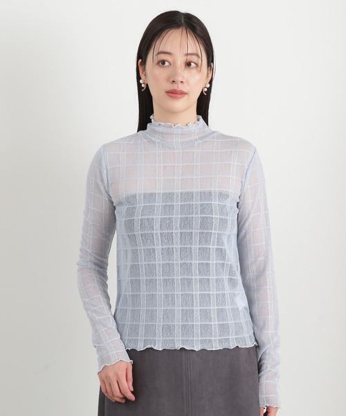 N.（N. Natural Beauty Basic）（エヌエヌナチュラルビューティーベーシック）の「◆チェックハイネックシアーインナーカットソー（Tシャツ/カットソー・レディース・オフホワイト/ブルー・MEDIUM）」の15枚目の写真