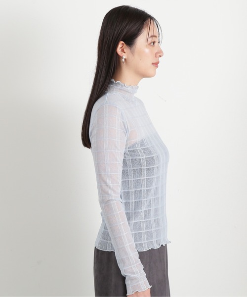 N.（N. Natural Beauty Basic）（エヌエヌナチュラルビューティーベーシック）の「◆チェックハイネックシアーインナーカットソー（Tシャツ/カットソー・レディース・オフホワイト/ブルー・MEDIUM）」の16枚目の写真