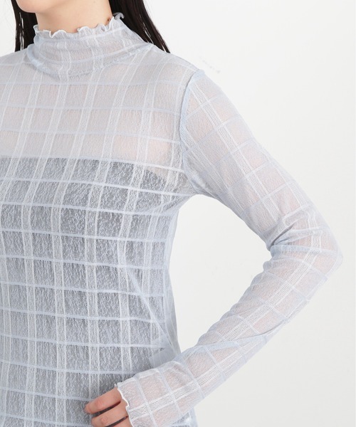 N.（N. Natural Beauty Basic）（エヌエヌナチュラルビューティーベーシック）の「◆チェックハイネックシアーインナーカットソー（Tシャツ/カットソー・レディース・オフホワイト/ブルー・MEDIUM）」の18枚目の写真