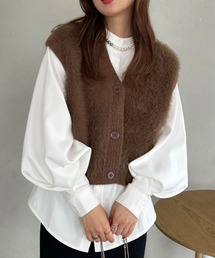 shaggy fur vest tops/シャギーファーベストトップス