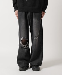 ▲vintage like flare damage denim pants/ヴィンテージライク フレア ダメージ デニムパンツ ワイドレッグ