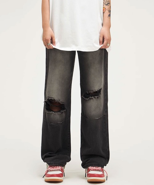 Theater code(シアターコード)の「▲vintage like flare damage denim pants/ヴィンテージライク フレア ダメージ デニムパンツ ワイドレッグ(デニムパンツ・メンズ・ブラック/ブルー・2/3)」の6枚目の写真