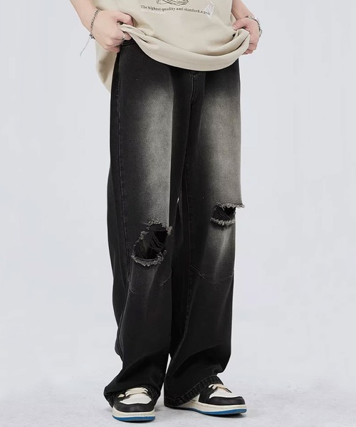 Theater code(シアターコード)の「▲vintage like flare damage denim pants/ヴィンテージライク フレア ダメージ デニムパンツ ワイドレッグ(デニムパンツ・メンズ・ブラック/ブルー・2/3)」の3枚目の写真