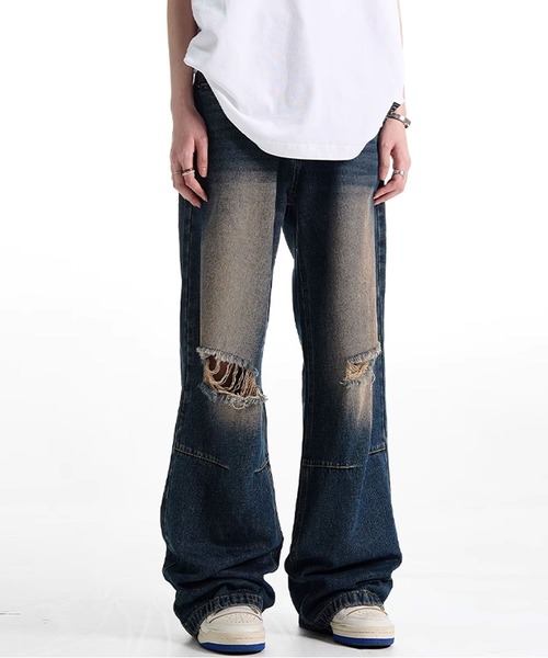 Theater code(シアターコード)の「▲vintage like flare damage denim pants/ヴィンテージライク フレア ダメージ デニムパンツ ワイドレッグ(デニムパンツ・メンズ・ブラック/ブルー・2/3)」の10枚目の写真