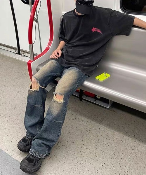 Theater code(シアターコード)の「▲vintage like flare damage denim pants/ヴィンテージライク フレア ダメージ デニムパンツ ワイドレッグ(デニムパンツ・メンズ・ブラック/ブルー・2/3)」の18枚目の写真