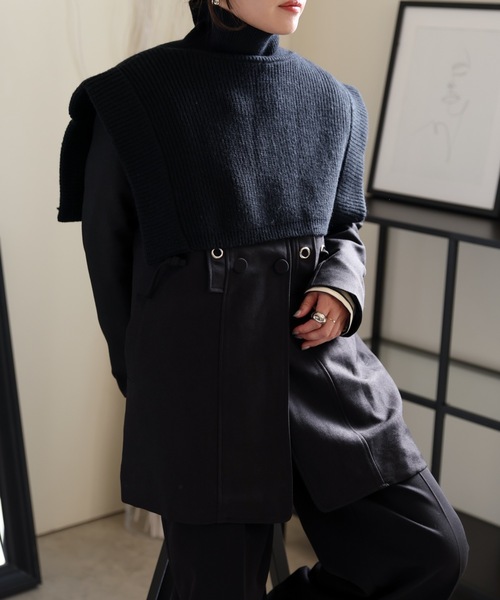 ULEULA（ウルア）の「タートルニット付きノーカラーミディアムコート/スプリングコート（ノーカラーコート・レディース・ブラック/チャコールグレー/カーキ・FREE）」の22枚目の写真