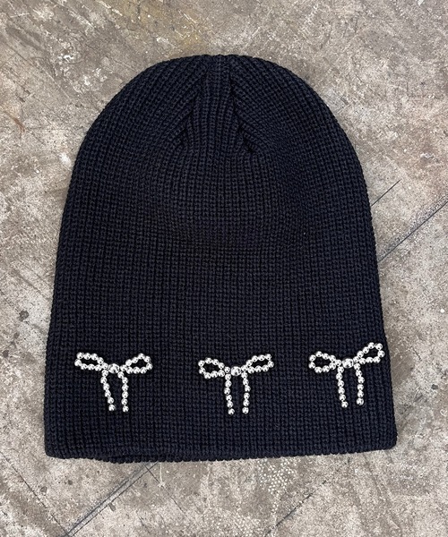 ROOPTOKYO（ループトウキョウ）の「RIBBON BEANIE / リボンビーニー（ニットキャップ/ビーニー・レディース・ブラック/グレー/ピンク・FREE）」の2枚目の写真