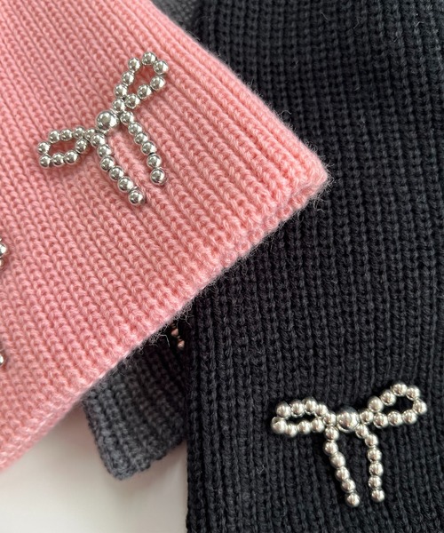 ROOPTOKYO（ループトウキョウ）の「RIBBON BEANIE / リボンビーニー（ニットキャップ/ビーニー・レディース・ブラック/グレー/ピンク・FREE）」の5枚目の写真