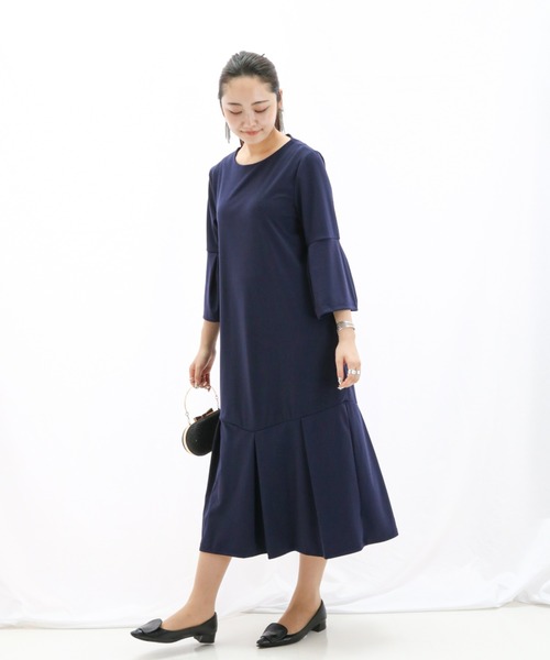 a lot of love（ア ロット オブ ラブ）の「ベルスリーブ フレアワンピース（ワンピース・レディース・ネイビー/ベージュ・FREE）」の18枚目の写真