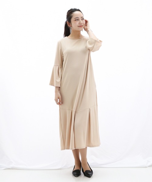 a lot of love（ア ロット オブ ラブ）の「ベルスリーブ フレアワンピース（ワンピース・レディース・ネイビー/ベージュ・FREE）」の11枚目の写真