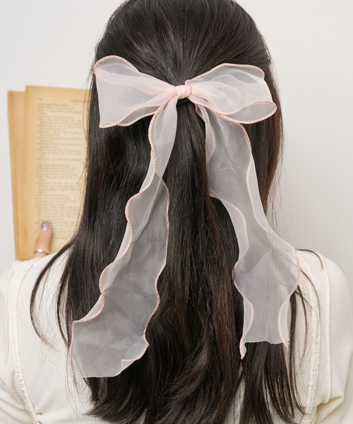 WEGO(ウィゴー)の「WEGO/パイピングスケリボンゴム(ヘアゴム・レディース・ピンク/ブラック/ホワイト・FREE)」の1枚目の写真