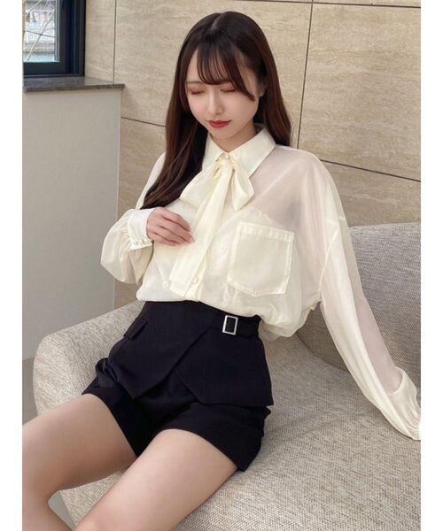 EATME（イートミー）の「フリルオーバーシャツ（シャツ/ブラウス・レディース・ブラック/グレー/イエロー・FREE）」の4枚目の写真