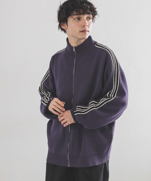 RAGEBLUE（レイジブルー）の「サイドライン/ハイネックドライバーズニット/トラックジャケット（カーディガン/ボレロ・メンズ・ホワイト/レッド/パープル/ブラック・MEDIUM/LARGE）」の4枚目の写真
